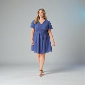 Jessica Simpson, Rebecca Babydoll Midi Dress Blue, Plus Size 4X, Cotton